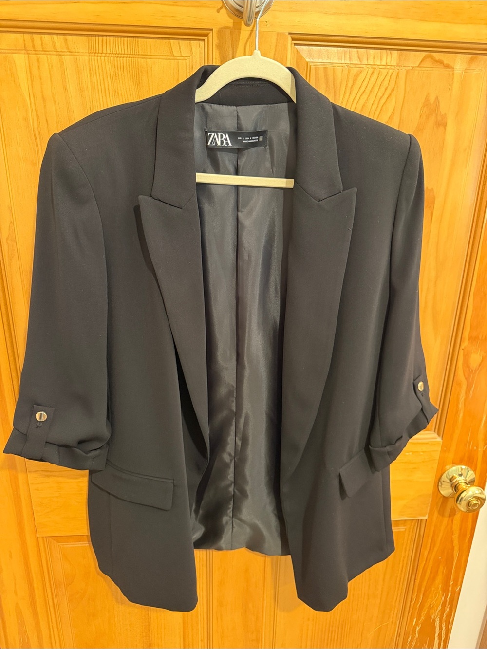 ZARA Black Short-Sleeve Roll-Tab Blazer